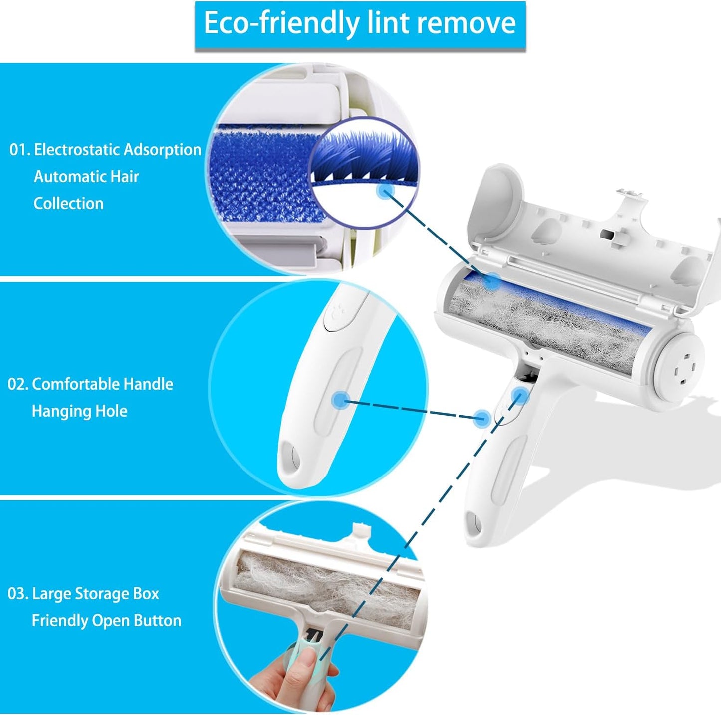 Pet Hair Remover Roller, Reusable Animal Hair Removal Brush for Dogs and Cats, Self Clean Pet Fur from Carpet, Furniture, Rugs, Laundry, Clothes and Bedding, Sofa